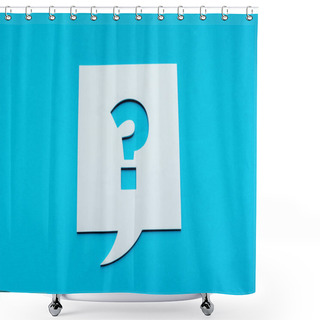 Personality  Top View Of Question Mark On White Speech Bubble Isolated On Blue  Shower Curtains