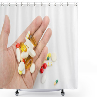Personality  Assorted Pills On Hand Shower Curtains