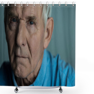 Personality  Senior Man With Sad Expression Cries Looking At Camera Shower Curtains