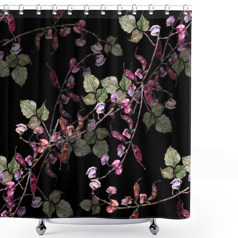 Personality  Watercolor Flower Haricot. Seamless Pattern On Black Background. Shower Curtains
