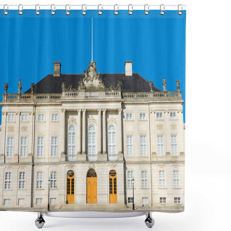 Personality  beautiful architecture of historical Amalienborg castle with columns and statues in copenhagen, denmark shower curtains