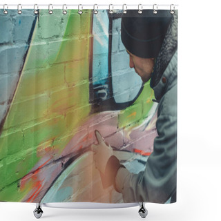 Personality  Man Painting Colorful Graffiti On Wall Shower Curtains