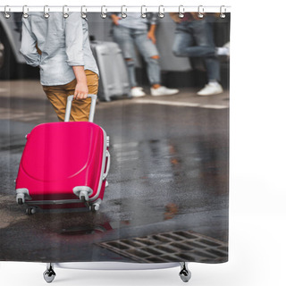 Personality  Partial View Of Woman Carrying Wheeled Bag At City Street  Shower Curtains