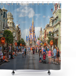 Personality  Orlando , Florida. September 21, 2020. People Walking On Main Street At Magic KIngdom (217) Shower Curtains