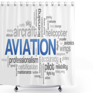 Personality  Aviation Word Cloud Blue Bubble Tags Tree Vector Shower Curtains