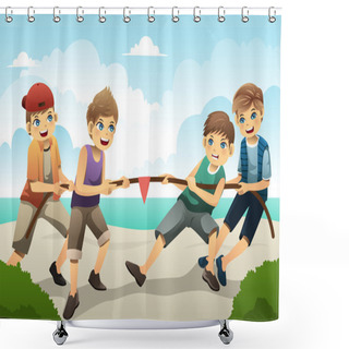 Personality  Kids In Tug Of War Shower Curtains