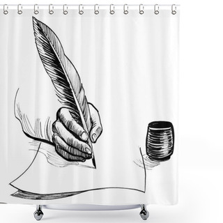Personality  Hand Writing With A Quill Pen. Ink Black And White Drawing Shower Curtains