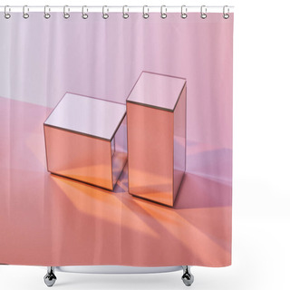 Personality  Cubes With Light Reflection On Surface On Pink Background Shower Curtains