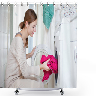 Personality  Housework: Young Woman Doing Laundry Shower Curtains