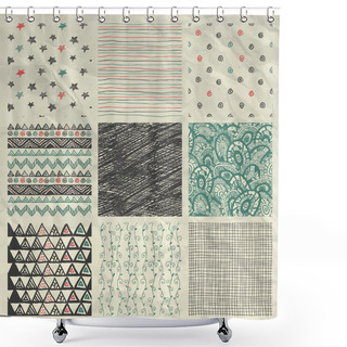 Personality  Pen Drawing Seamless Patterns On Crumpled Paper Texture Shower Curtains