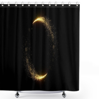 Personality  Gold Glitter Circle Trails, Glittering Light Shine Sparkles Ring On Black Background. Christmas And New Year Holiday Magic Glow Confetti And Firework Glittering Sparks Frame Shower Curtains