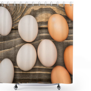 Personality  Top View Of Fresh Chicken Eggs On Wooden Surface Shower Curtains