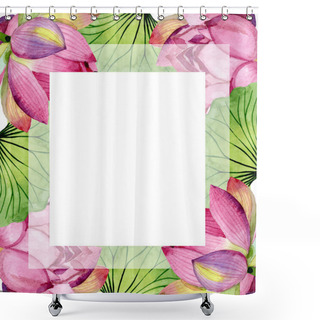 Personality  Pink Lotus Floral Botanical Flowers. Watercolor Background Illustration Set. Frame Border Ornament Square. Shower Curtains