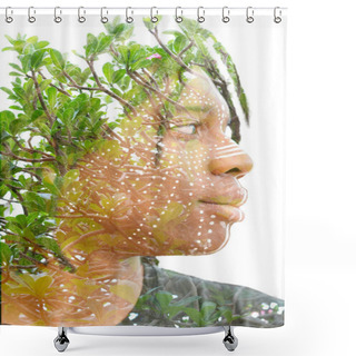 Personality  Surreal Creative Double Exposure Portrait Shower Curtains