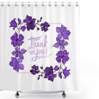 Personality  Vector Orchid Floral Botanical Flowers. Black And Purple Engraved Ink Art. Frame Border Ornament Square. Shower Curtains