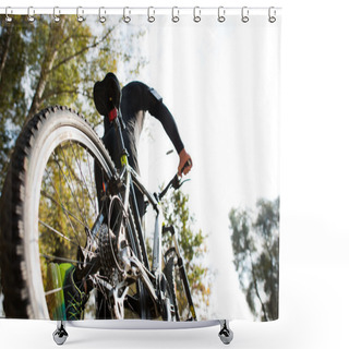 Personality  Rear View Of Man With Bicycle Shower Curtains