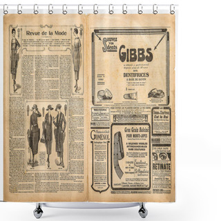 Personality  Used Paper Background. Newspaper Pages With Vintage Advertising And Fashion Shower Curtains