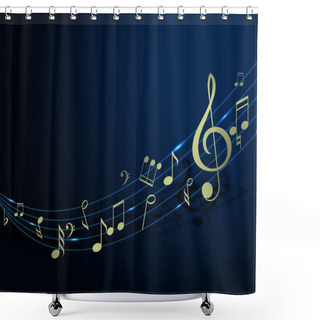 Personality  Staff With Music Notes And Other Musical Symbols On Dark Blue Background Shower Curtains