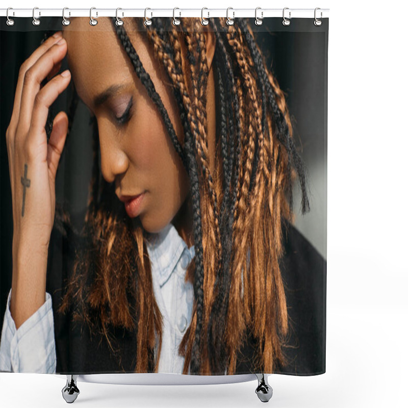 Personality  Sad African American Girl. Problems In Life Shower Curtains