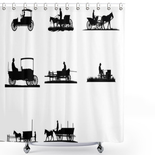 Personality  Vintage Tractor Hayride Vector Illustration Set, Hayride Silhouette Clip Art, Shower Curtains