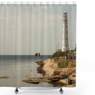 Personality  Chersonesus Lighthouse Is An Active Lighthouse On Cape Chersonesus Of The Crimean Peninsula. Administratively Belongs To The City Of Sevastopol And Is Located In Its Westernmost Point Shower Curtains