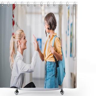 Personality  Teacher Giving High Five To Schoolgirl Shower Curtains