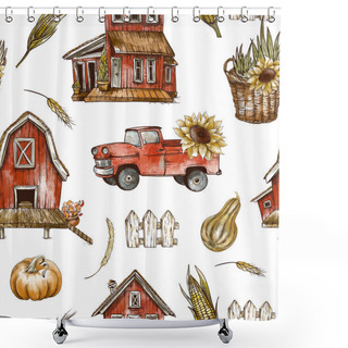 Personality  Farm House Seamless Pattern, Rustic Vintage Texture On White Background. Shower Curtains