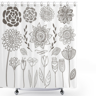 Personality  Vector Hand Drawn Vintage Floral Elements. Set Of Flowers. Shower Curtains