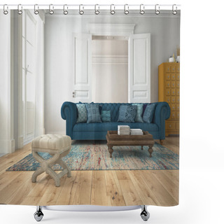 Personality  Sofa In A Modern Living Room. 3d Rendering Shower Curtains