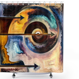 Personality  Inner Spiral Series. Arrangement Of Human Face Outlines And Geometric Structures On The Subject Of The Mind, Soul, Inner World, And Consciousness. Shower Curtains