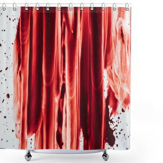 Personality  Top View Of Blood Stains Smeared Down On White Shower Curtains