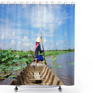 Personality  Vietnamese Village, Row Boat, Lotus Flower, Lotus Pond Shower Curtains