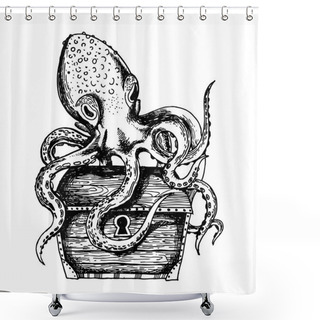 Personality  Octopus Guards Treasure Engraving Vector Shower Curtains