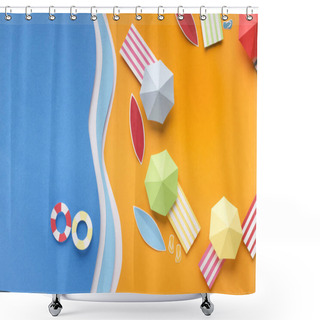 Personality  Round Composition Of Sunbeds And Umbrellas For Big Company Shower Curtains