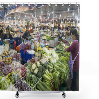 Personality  Vegetables At The Marketstreet At The Food Market In Of The City Buri Ram In Isan In Northeast Thailand. Thailand, Buriram, November, 2017. Shower Curtains