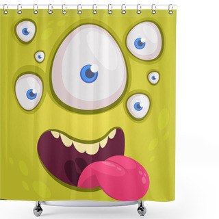 Personality  Cartoon Happy Funny Alien Character With Many Eyes. Vector Illustration Of Alien Face Shower Curtains