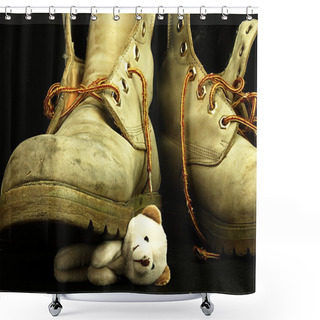 Personality  Teddy Bear Crushed By A Heavy, Old Military Boot. Shower Curtains