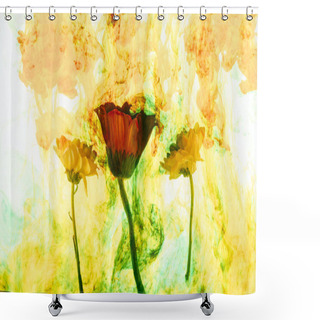 Personality  Close Up View Of Flowers And Yellow Paint Splashes Shower Curtains