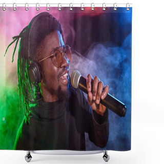 Personality  DJ In Headphones With Microphone Shower Curtains