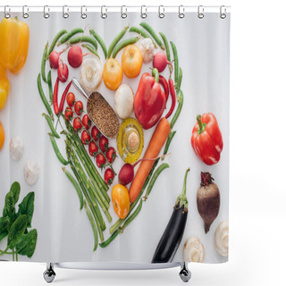 Personality  Heart Made Of Green Peas And Fresh Ripe Vegetables With Spices Isolated On White  Shower Curtains