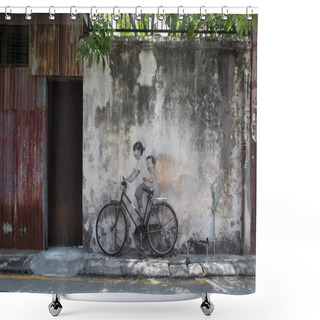 Personality  GEORGE TOWN,PENANG ,MALAYSIA- CIRCA March 26, 2015: Public Stree Shower Curtains