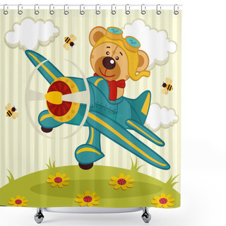 Personality  Teddy Bear Fly On A Airplane Shower Curtains
