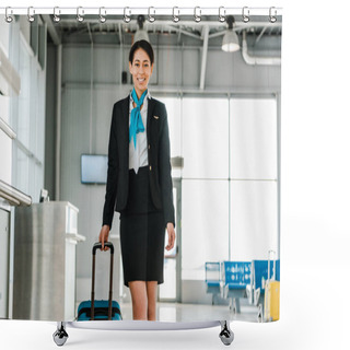 Personality  Smiling Attractive African American Stewardess Walking With Suitcase In Airport Shower Curtains