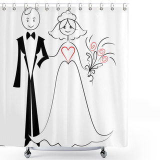 Personality  Vector Sketch Of A Couple In Love: The Bride And Groom Shower Curtains
