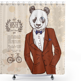 Personality  Hipster Panda Bear In Suit Shower Curtains