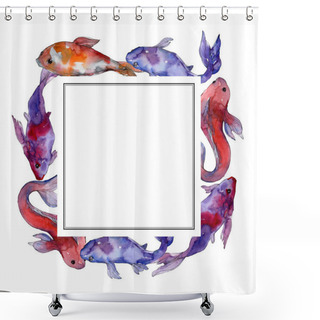 Personality  Aquatic Underwater Tropical Fish Set. Red Sea And Exotic Fishes Inside: Goldfish. Watercolor Background Illustration Set. Watercolour Drawing Fashion Aquarelle Isolated. Frame Border Ornament Square. Shower Curtains