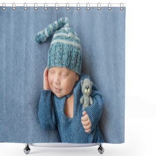 Personality  Smilimg Sleeping Newborn In Blue Suit Shower Curtains
