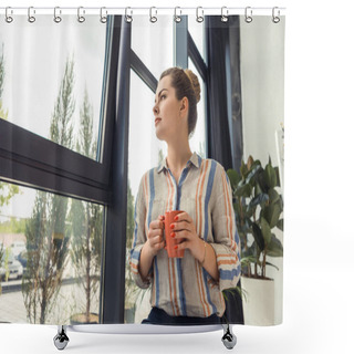 Personality  Businesswoman On Coffee Break Shower Curtains