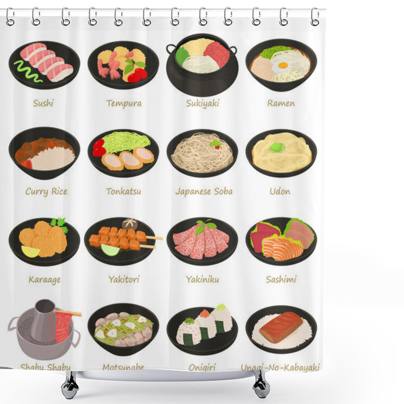 Personality  Japanese Food Icons Set, Cartoon Style Shower Curtains