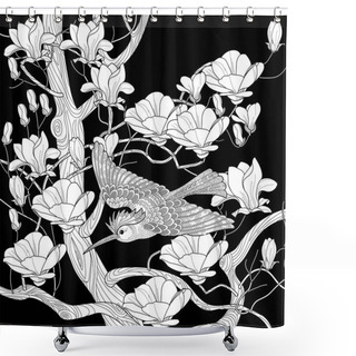 Personality  Art Therapy Coloring Page. Coloring Book Antistress For Children And Adults. Birds And Flowers Hand Drawn In Vintage Style . Ideal For Those Who Want To Feel More Connected To Nature. Shower Curtains